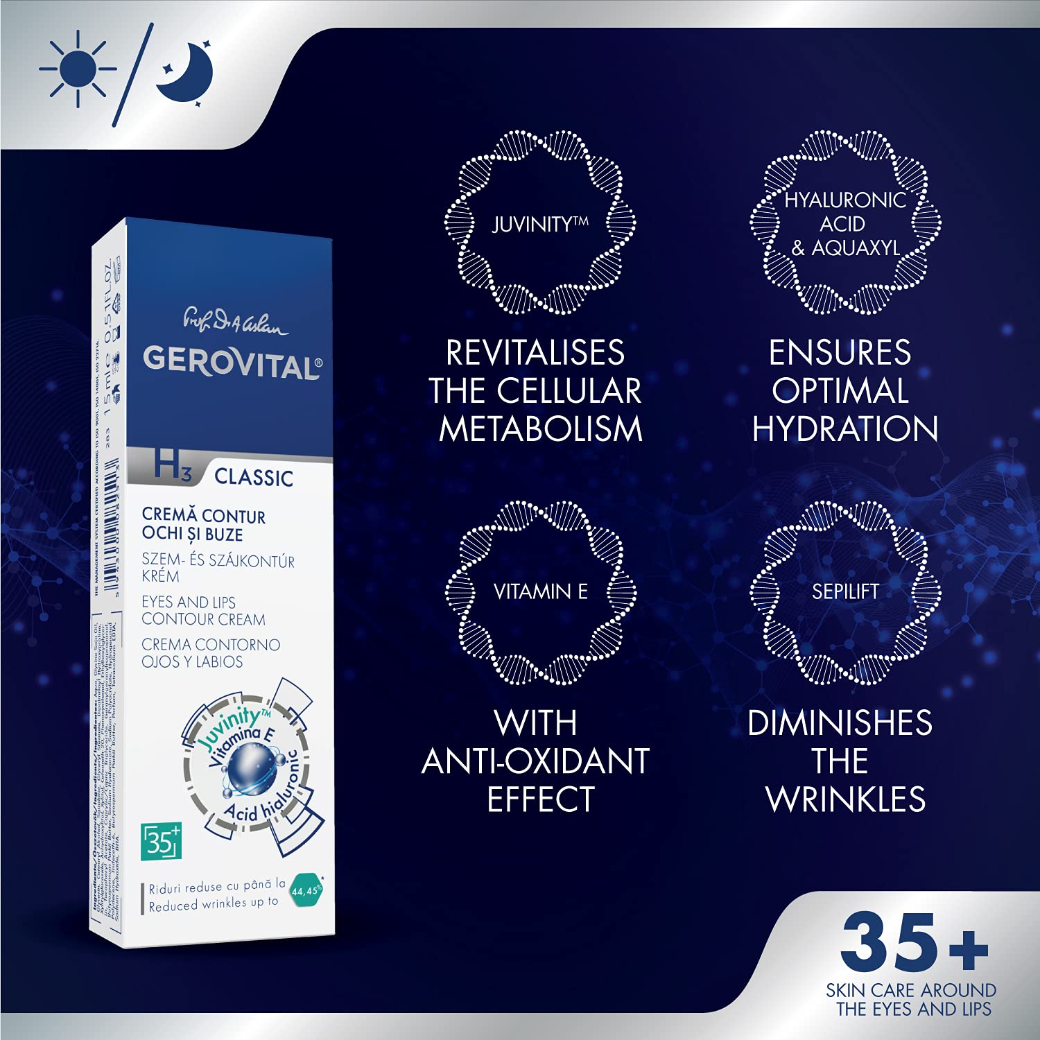 Gerovital hydrating lip and eye cream with vitamin E protection detailed view