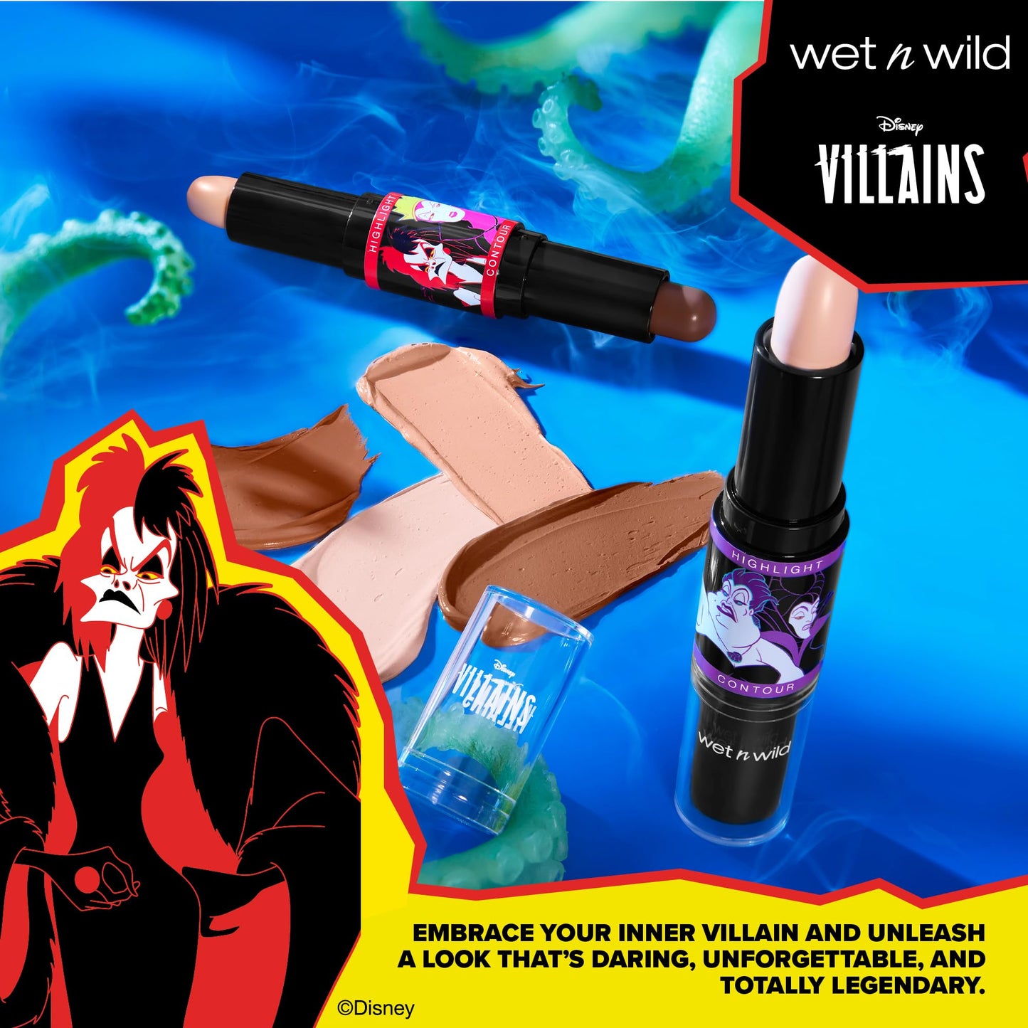 Swatches of the Wet N Wild Break Rules cream contour and highlight stick on skin demonstrating buildable coverage.