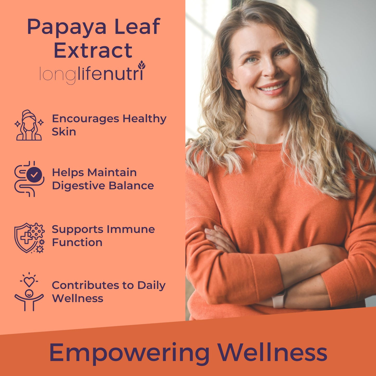 LongLifeNutri Papaya Leaf Extract 240 vegetarian capsules close up