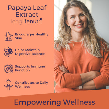 LongLifeNutri Papaya Leaf Extract 240 vegetarian capsules close up