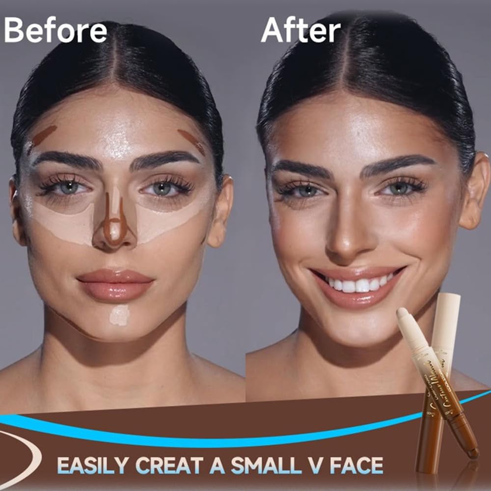 Travel friendly cream contouring stick set with vitamin e showing its blending capabilities.