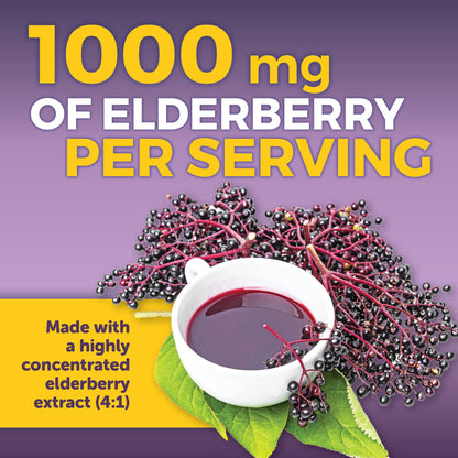 Viva Naturals black elderberry 1000 mg bottle showing non GMO and gluten free certifications for adult wellness