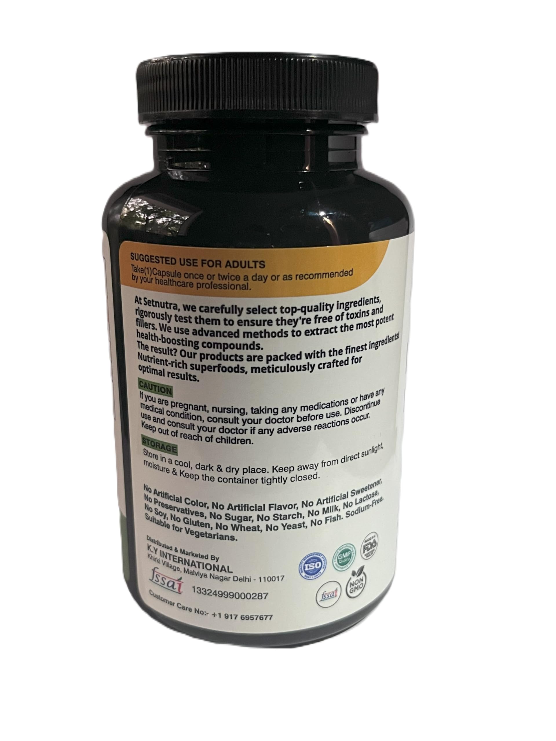 Side profile of Setnutra papaya leaf extract 120 capsules bottle