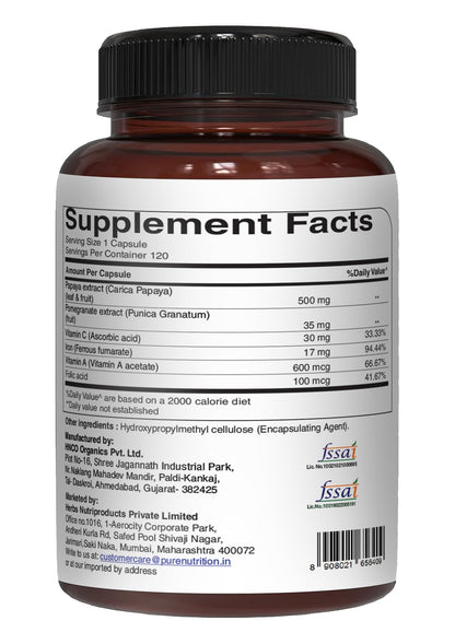 Pure Nutrition Papaya Complete supplement facts and ingredients label