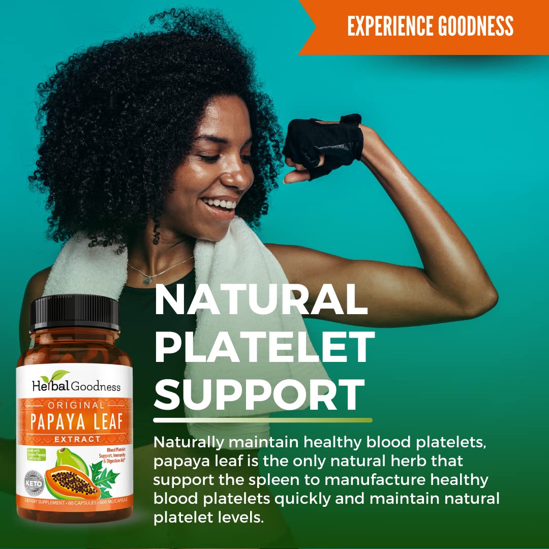 Back of Herbal Goodness Papaya Leaf Extract bottle showing supplement facts