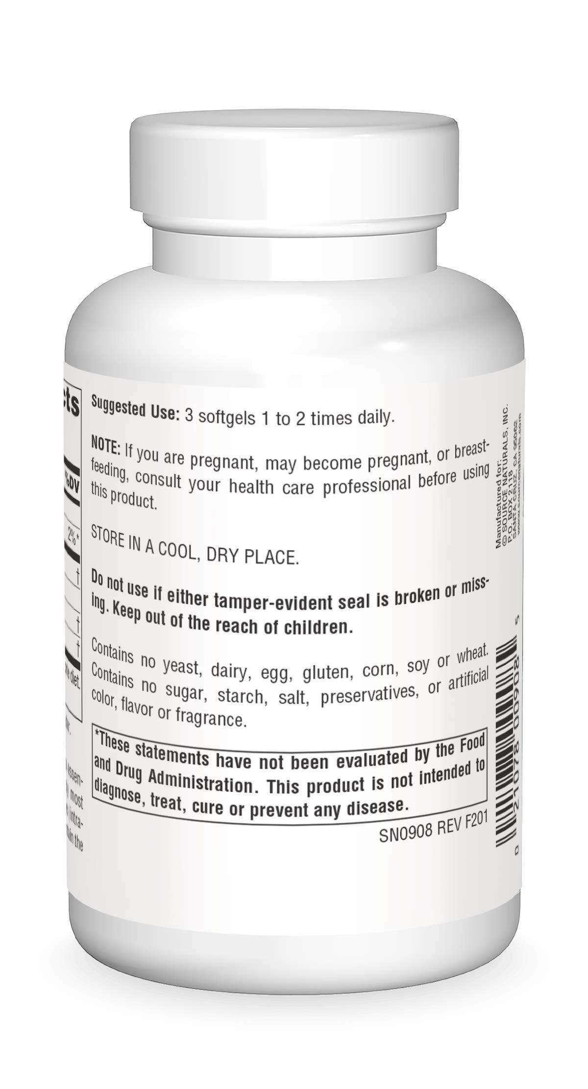Source Naturals Evening Primrose Oil 500mg showing hexane free cold pressed extraction text on label