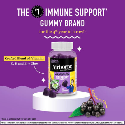 Airborne 50 count bottle of imported American health and personal care gummies top angle