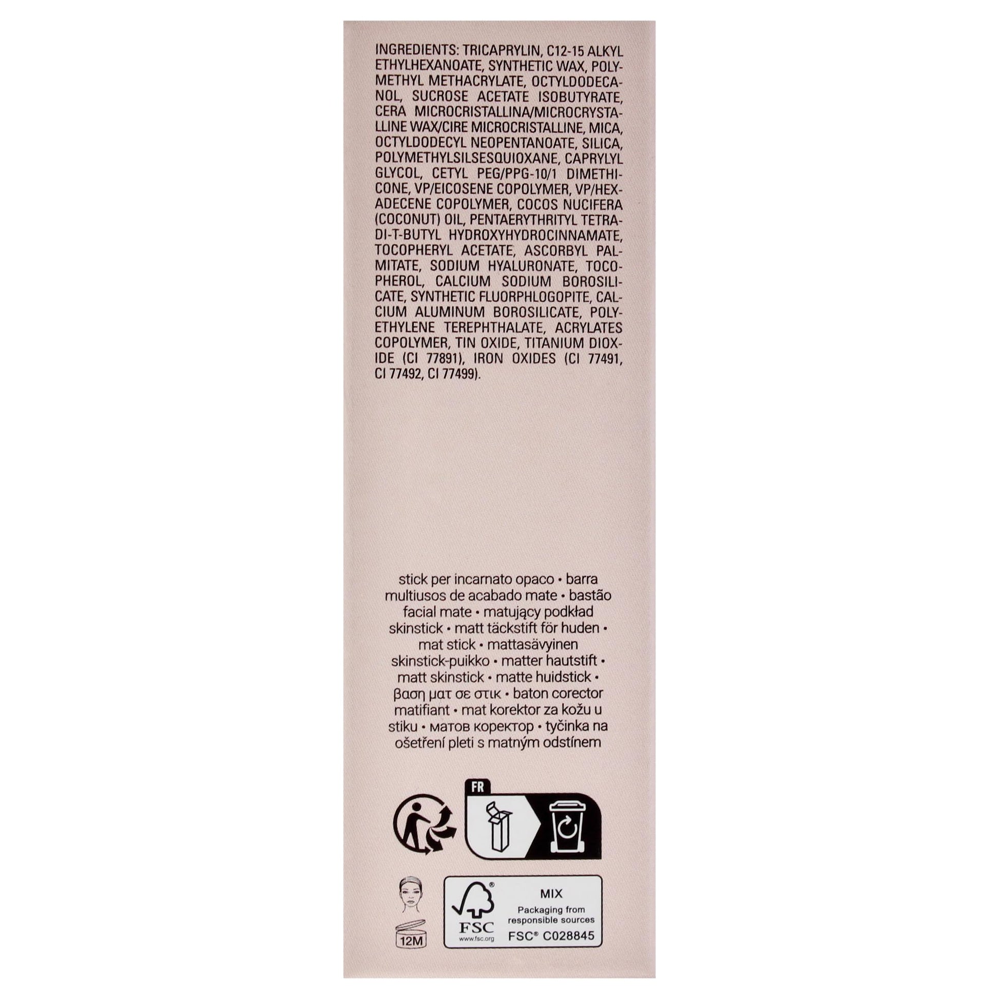 The bottom label of the Fenty Beauty matte skinstick revealing shade number 04 Truffle and product specifications.
