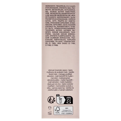The bottom label of the Fenty Beauty matte skinstick revealing shade number 04 Truffle and product specifications.