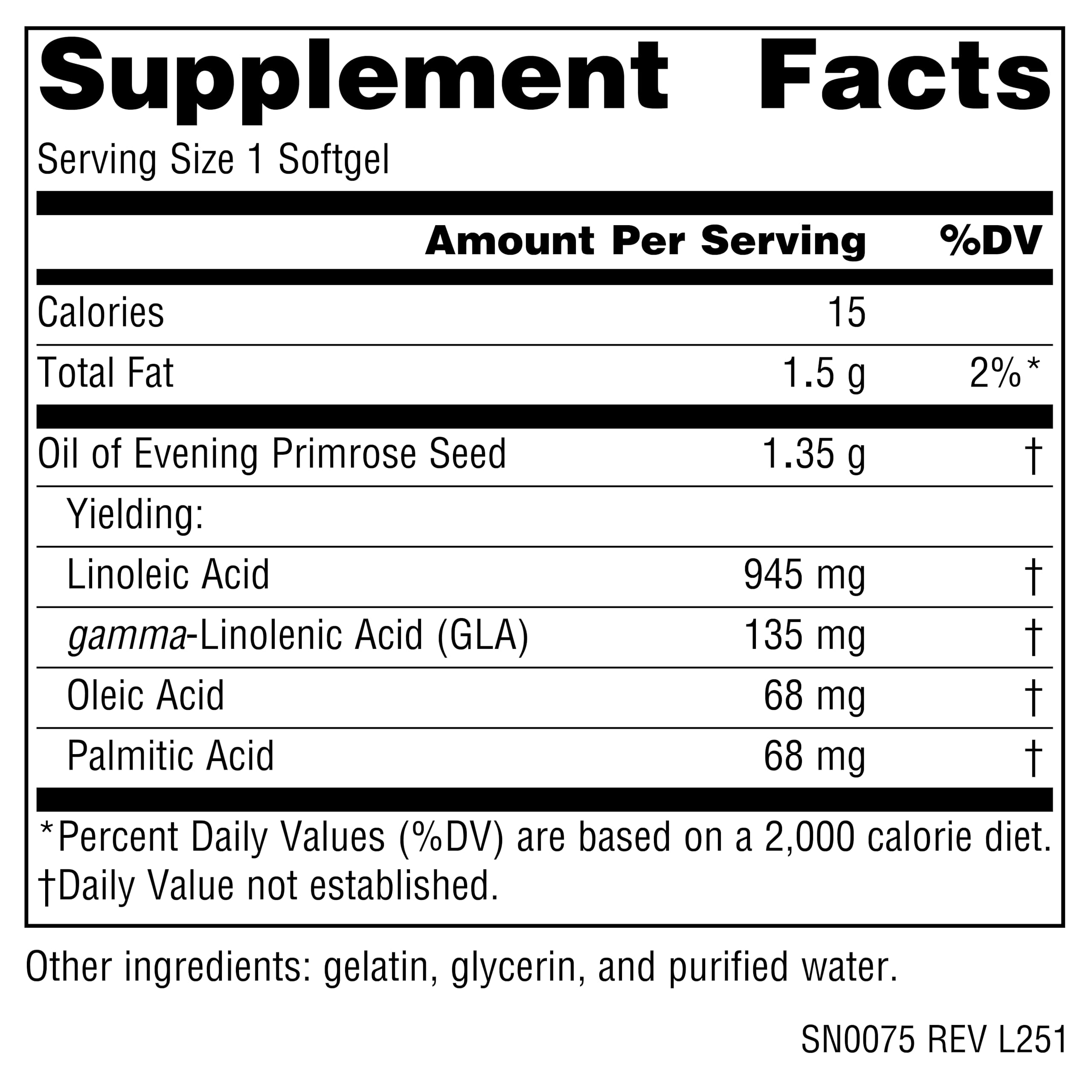 Source Naturals cold pressed hexane free evening primrose oil supplement facts label