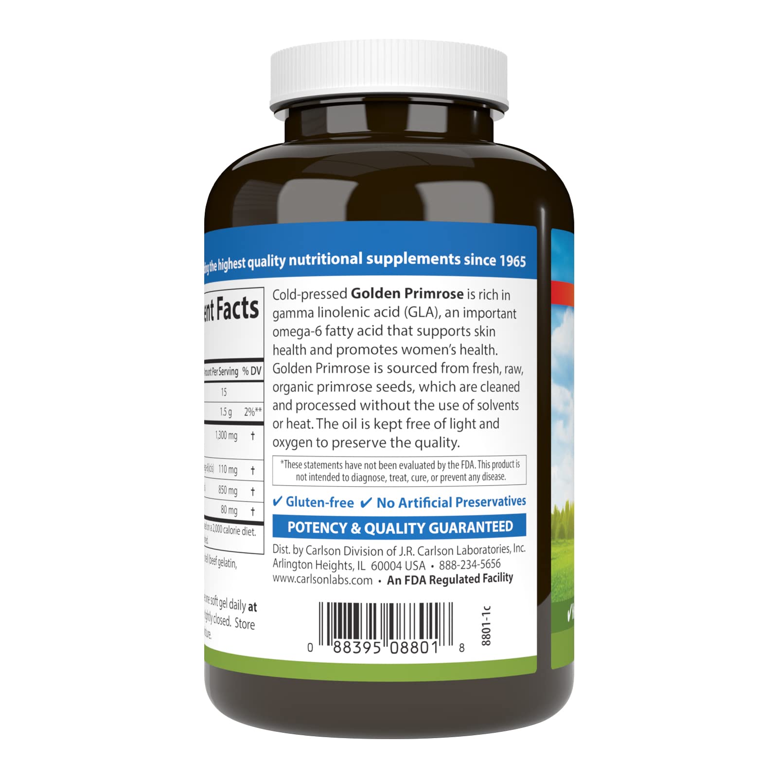 Carlson Labs cold pressed golden primrose dietary supplement packaging details