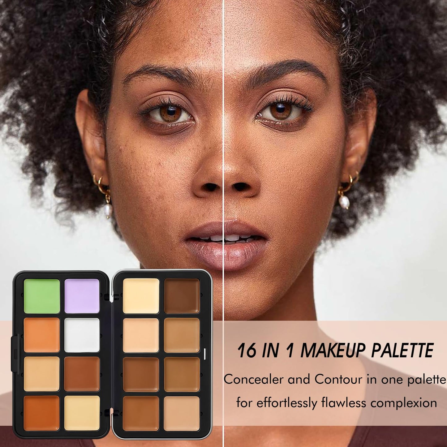 Close up of the waterproof cream concealer texture inside the travel friendly compact container.