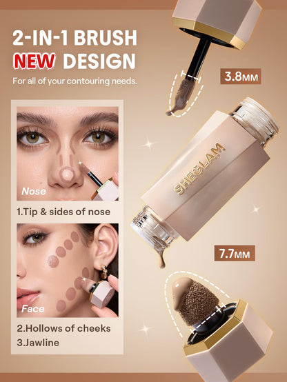 Dual ended applicator of the SHEGLAM liquid contour stick highlighting the precision tip.