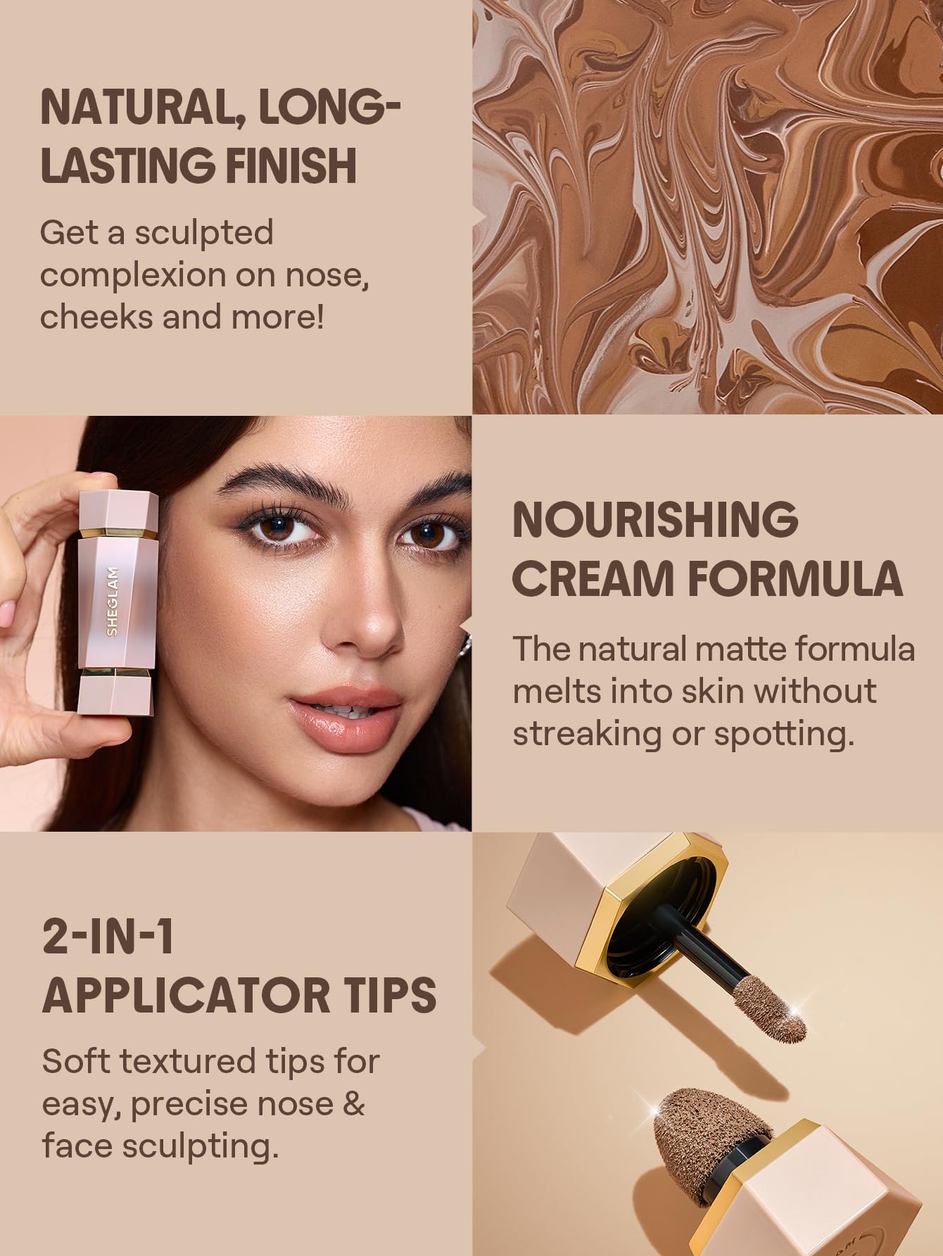 Warm Honey shade swatch of SHEGLAM precision sculpt liquid contour on skin.