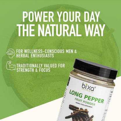 Bixa Botanical Long Pepper 200 grams jar showing ingredients label