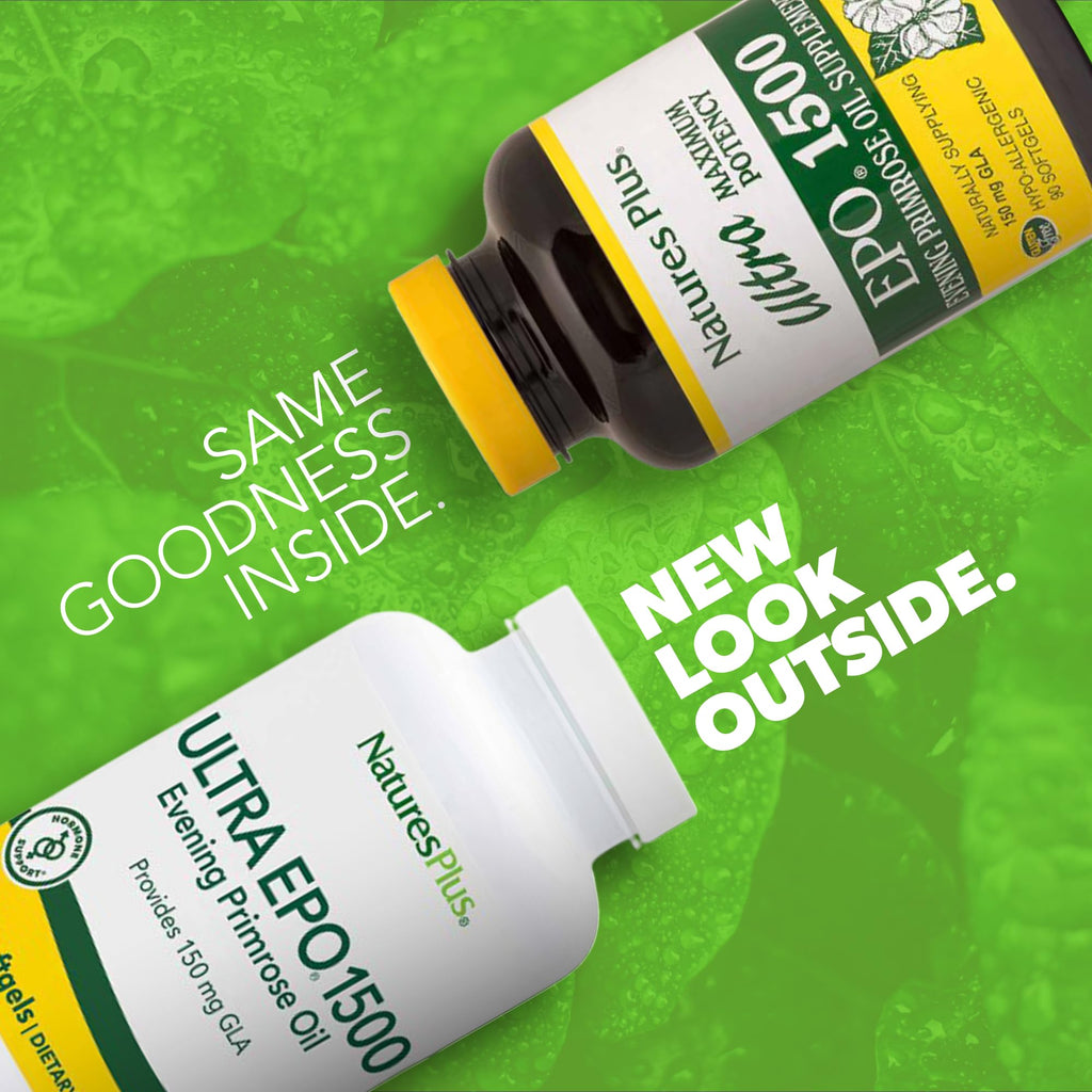Nature's Plus Ultra EPO 1500 maximum strength nutritional information panel showing gamma linolenic acid content