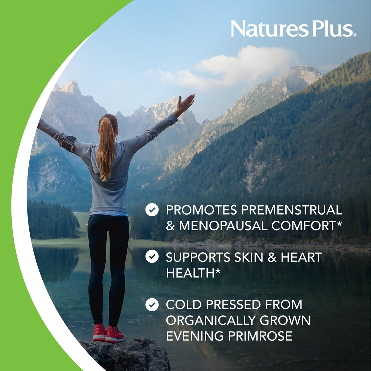 Gluten free and hypoallergenic dietary supplement labels on the side of NaturesPlus Ultra EPO bottle