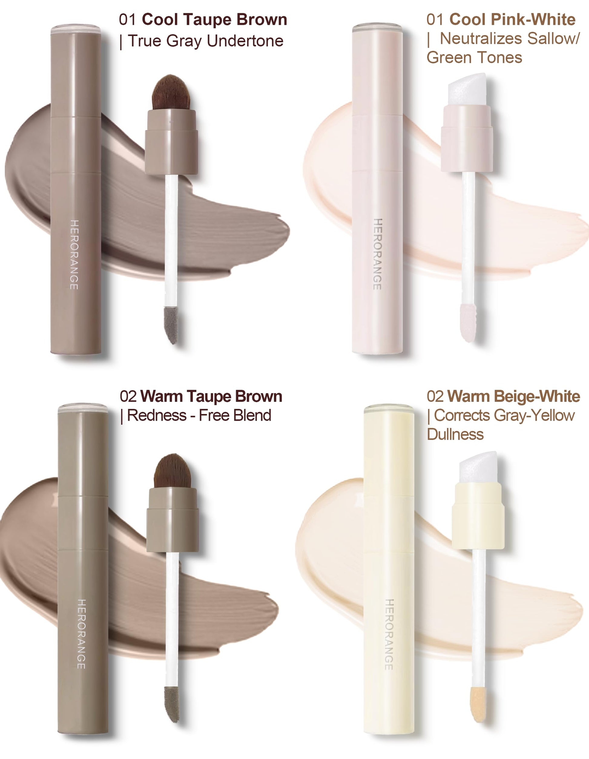 Before and after application demonstration of the Okerker grey contour stick on a light olive complexion.