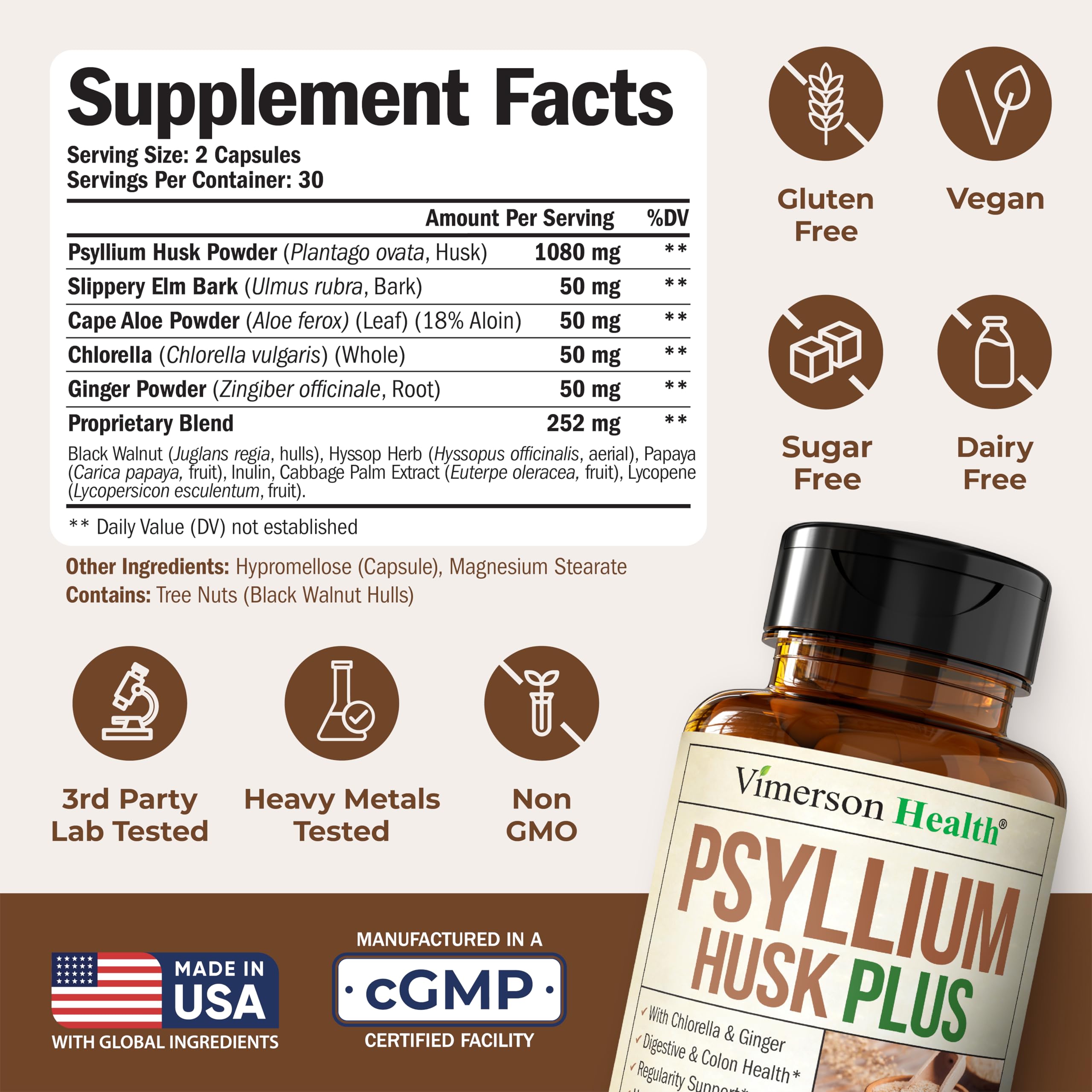 Vimerson Health psyllium husk supplement label details