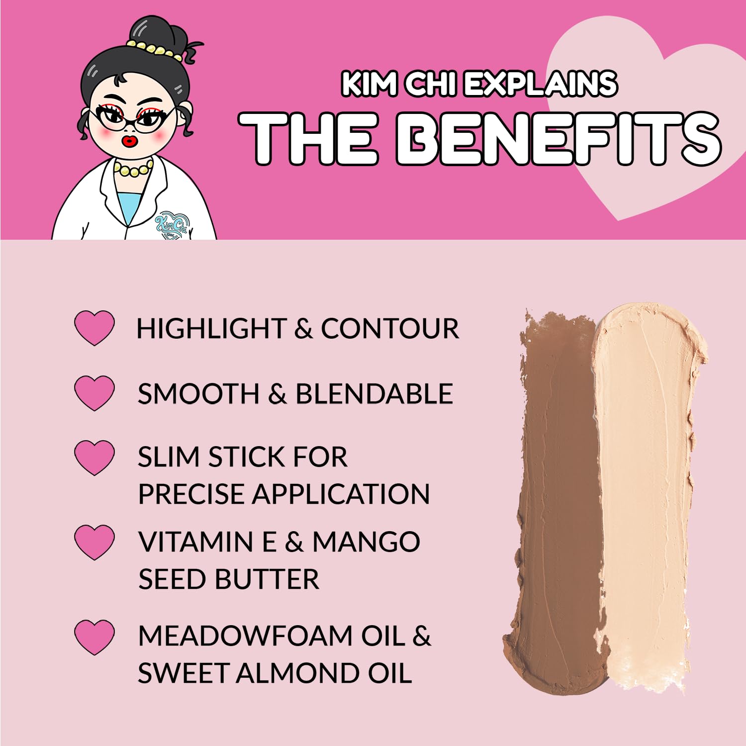 Pastel pink packaging design of the KimChiChic Beauty dual ended sculpting marker