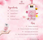 Hebora Premium Sakura Damask Rose softgel capsules packaging details and natural ingredients list