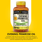 Mason Natural Evening Primrose Oil 3 month supply bottle highlighting the allergen free certifications.