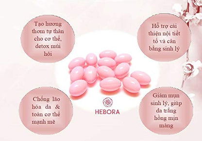 Hebora female hormone support capsules showing full packaging layout and product authenticity seals
