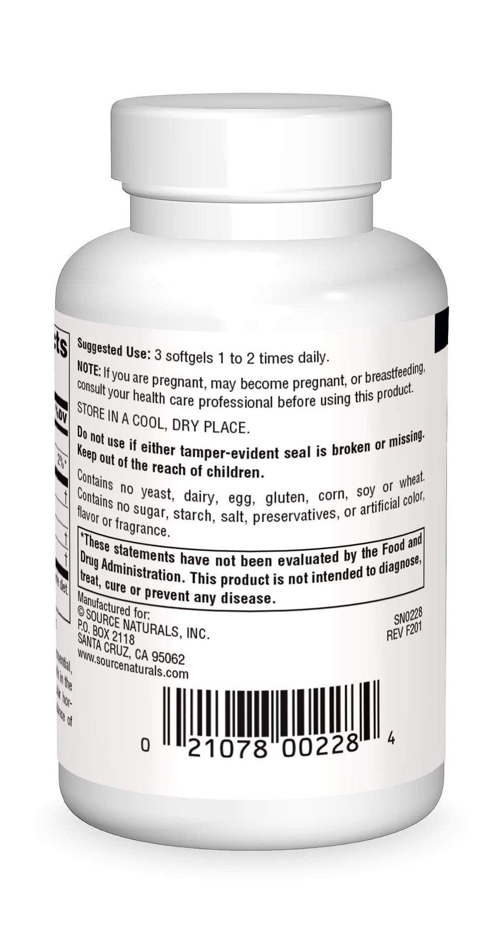 Source Naturals Evening Primrose Oil dietary supplement nutrition facts label detailing GLA yield