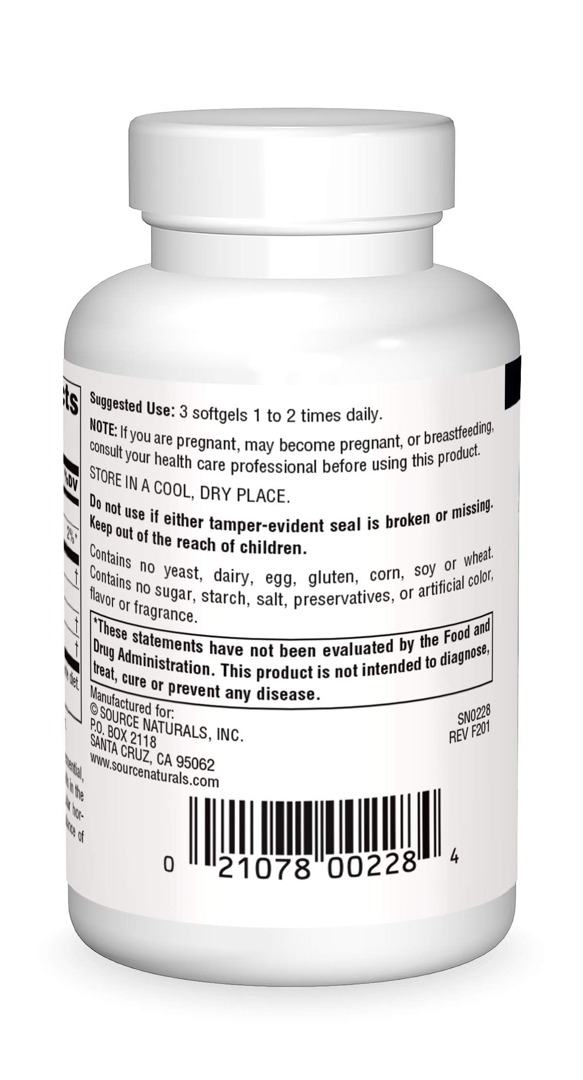Source Naturals Evening Primrose Oil dietary supplement nutrition facts label detailing GLA yield