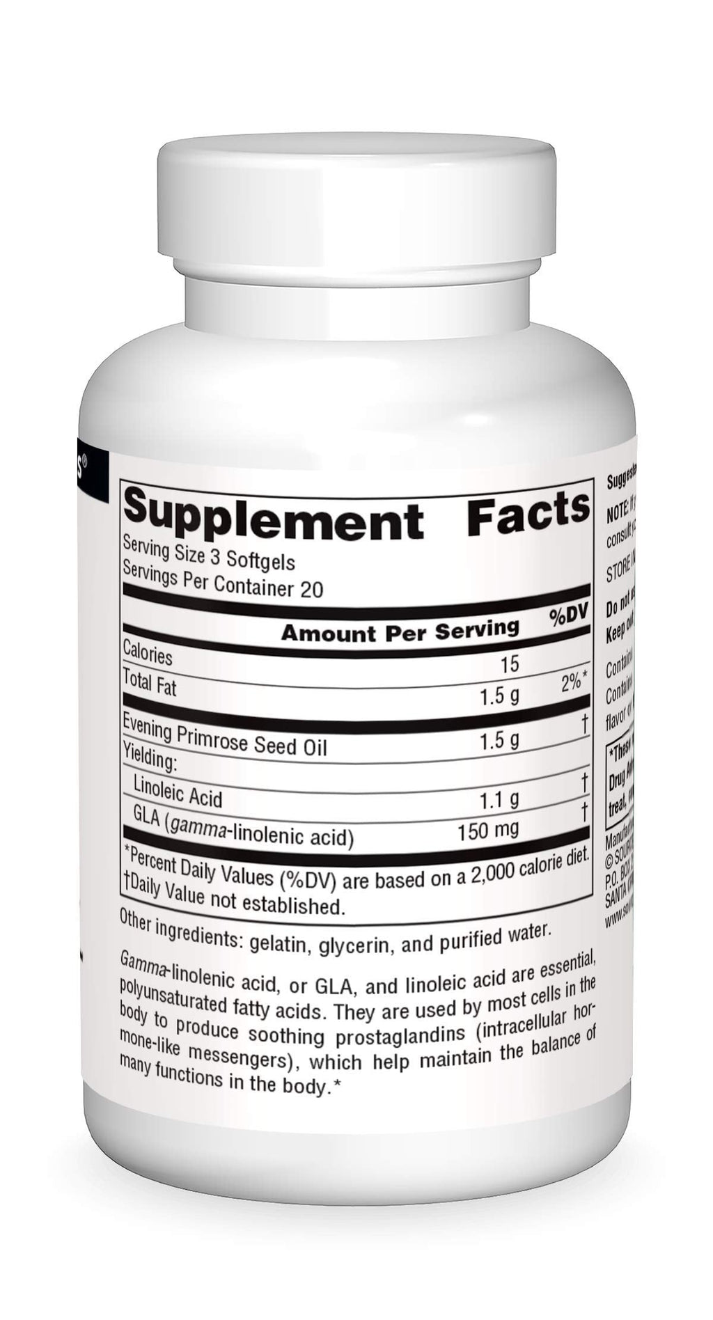 Cold pressed hexane free evening primrose oil softgels by Source Naturals for hormonal support