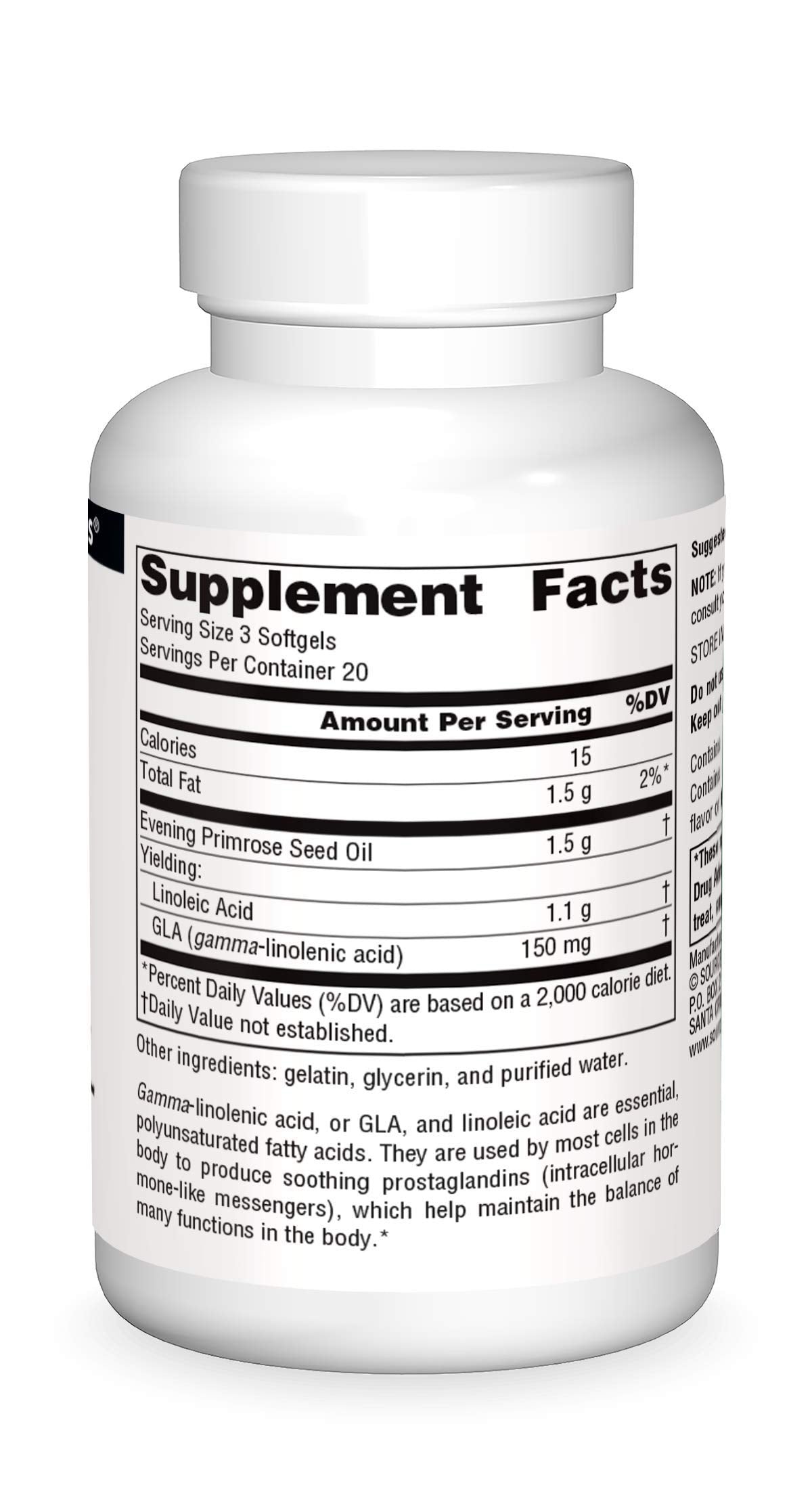 Cold pressed hexane free evening primrose oil softgels by Source Naturals for hormonal support