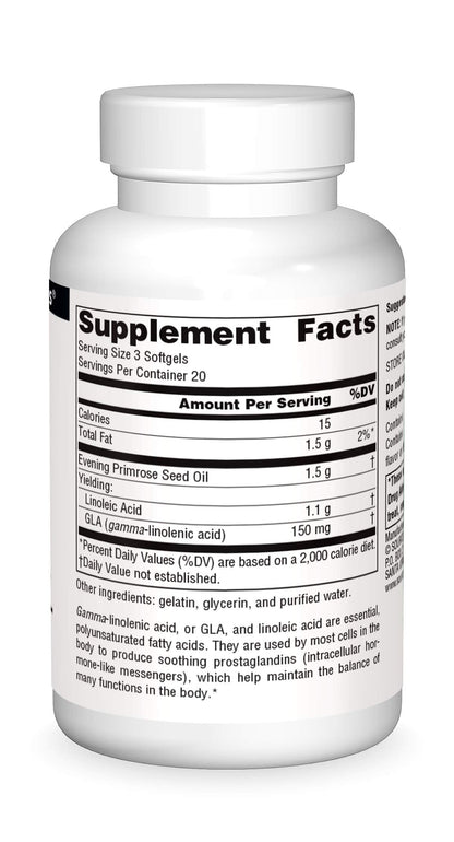 Cold pressed hexane free evening primrose oil softgels by Source Naturals for hormonal support