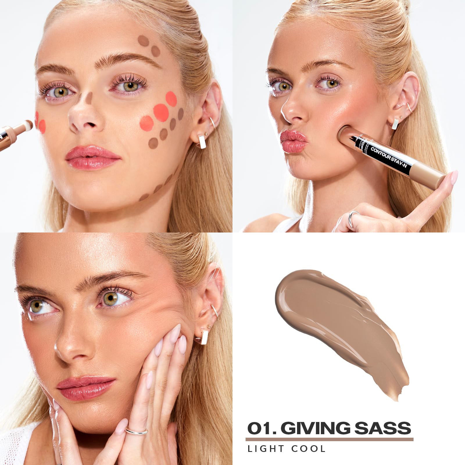 Sacheu Beauty cream contour cream in Giving Sass shade being swatched on hand.