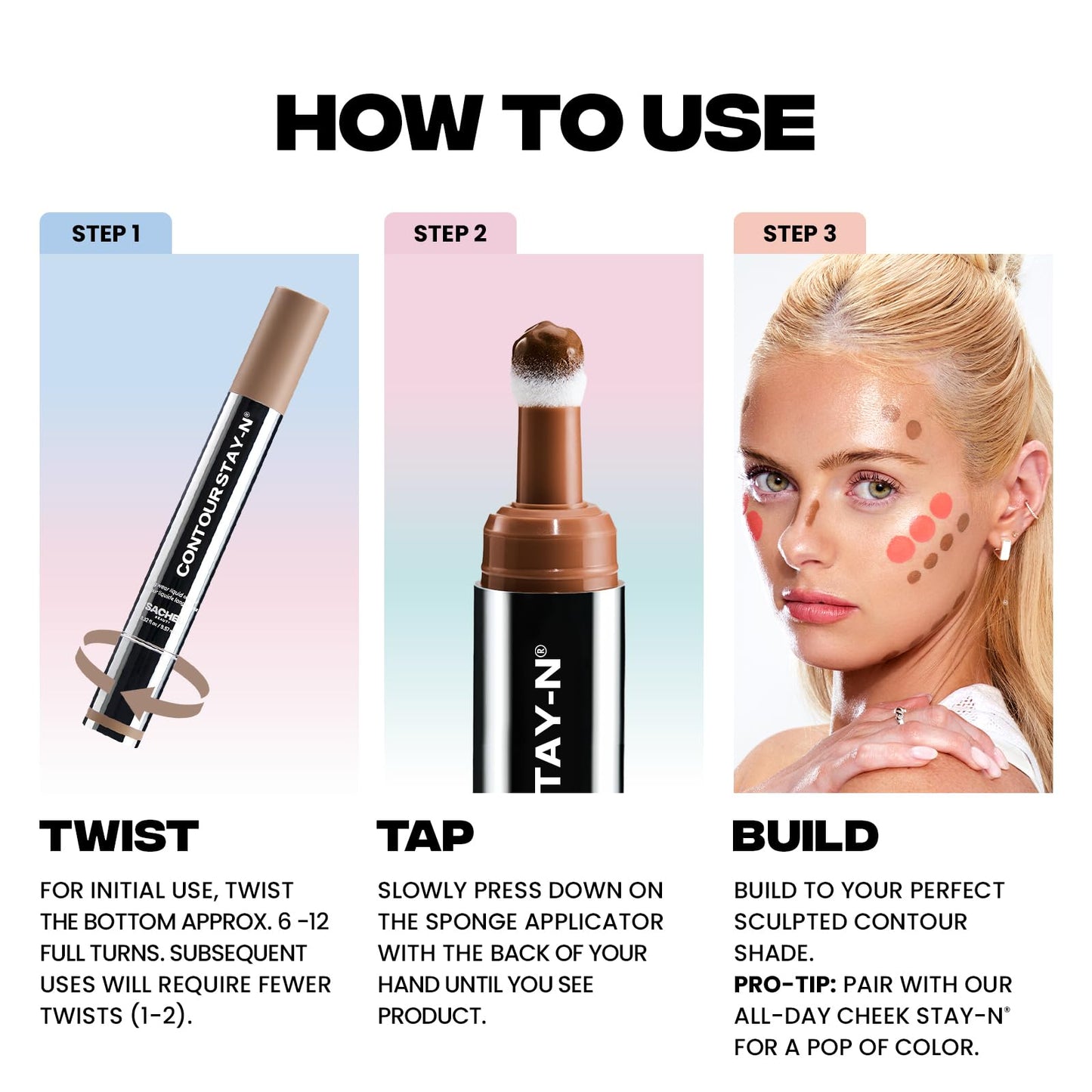 Sacheu Giving Sass true nude contour cream tube standing upright on vanity.
