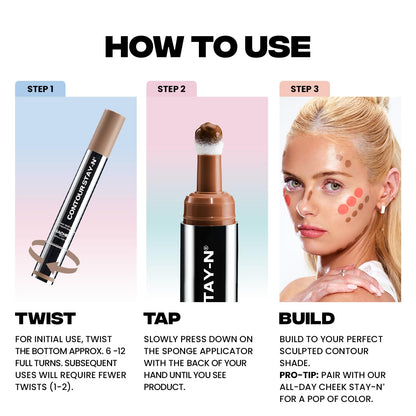 Sacheu Giving Sass true nude contour cream tube standing upright on vanity.