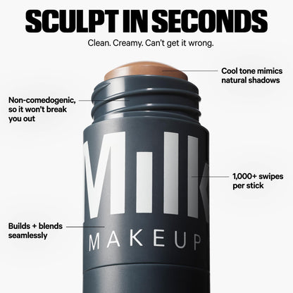 Milk Makeup cool toned cream contour stick in shade Toasted open with cap off