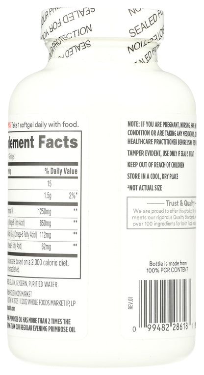 365 Whole Foods premium evening primrose oil 120 softgels supplement facts label