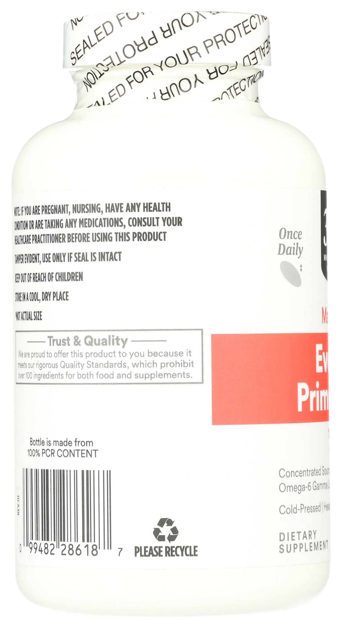 365 Whole Foods evening primrose oil bottle showing omega six gamma linolenic acid details