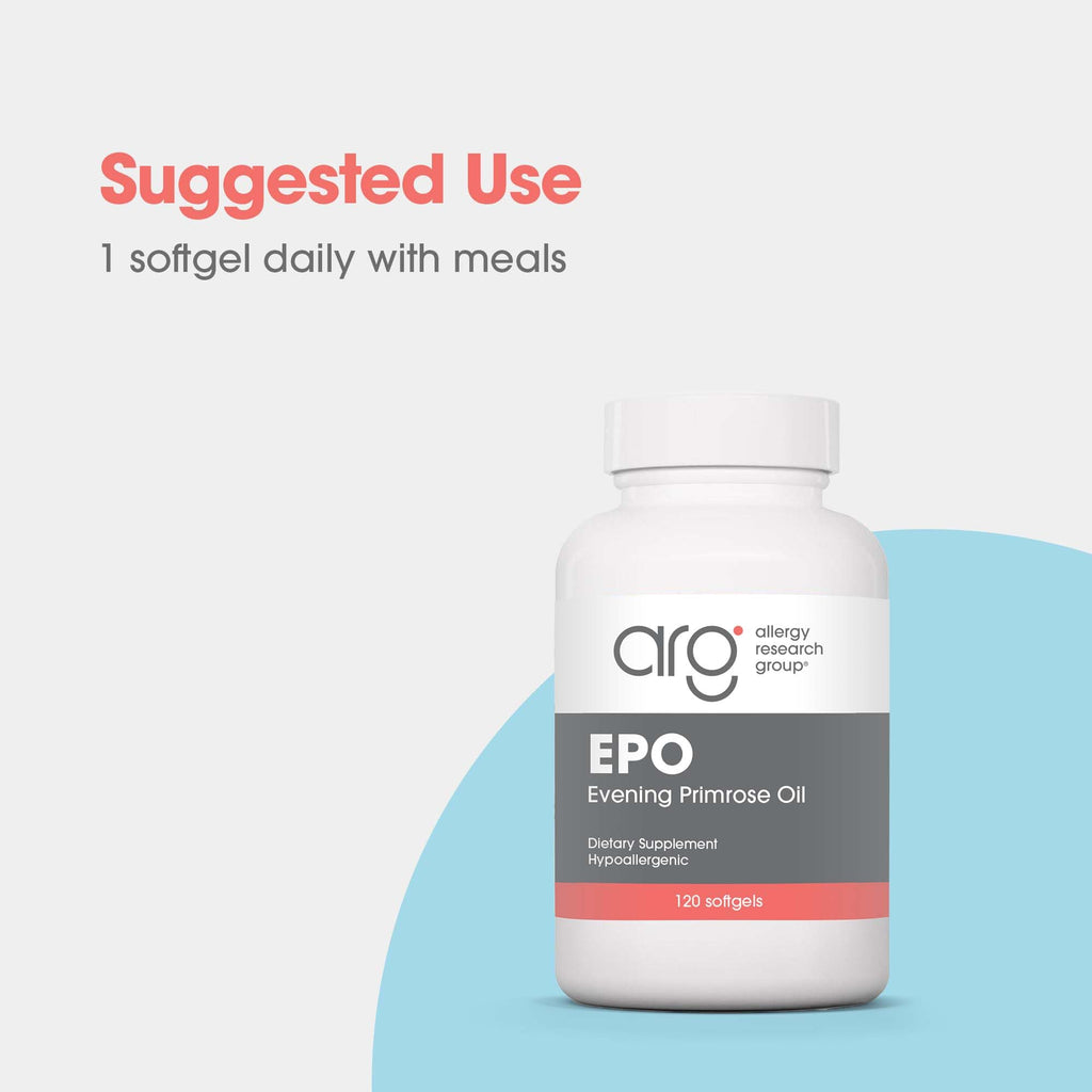 Side angle view of Allergy Research Group cold pressed hexane free evening primrose oil dietary supplement
