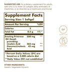 Solgar cold pressed evening primrose oil nutritional supplement facts label close up.