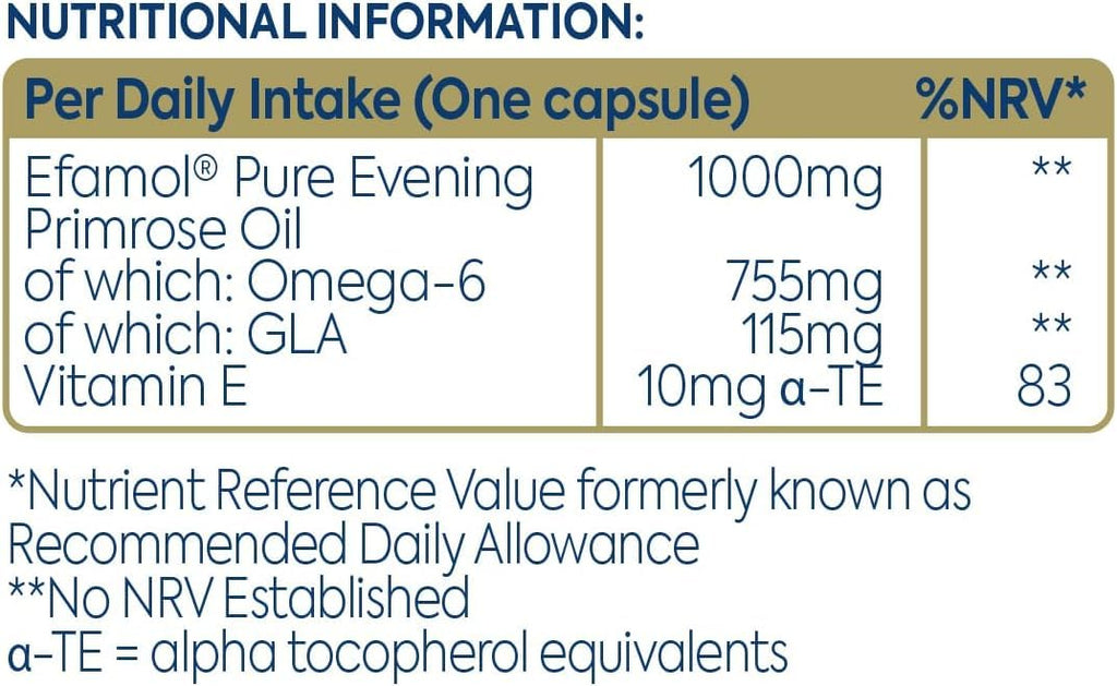Efamol high strength premium Rigel seed evening primrose oil clear capsules side profile