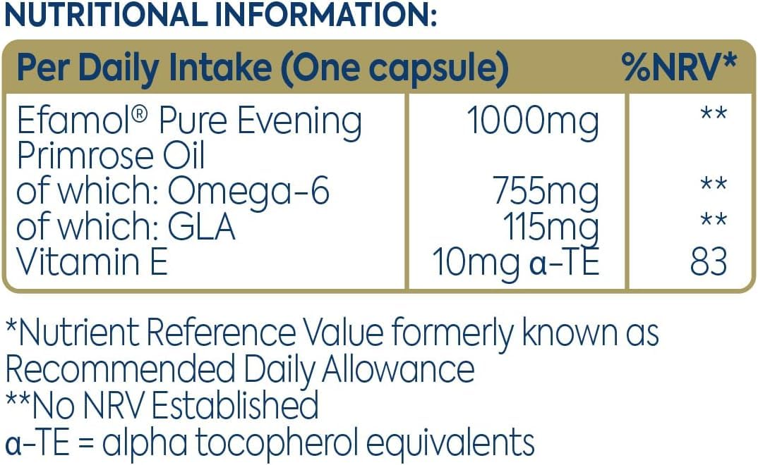 Efamol high strength premium Rigel seed evening primrose oil clear capsules side profile