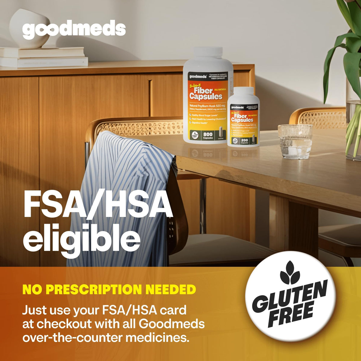 Side profile of GoodMeds psyllium husk fiber capsules bottle