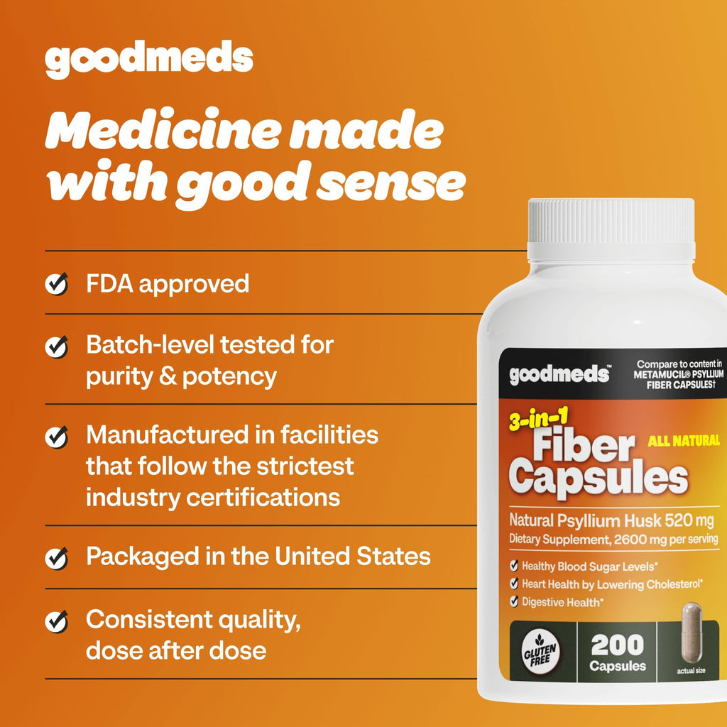 Top view of GoodMeds psyllium husk fiber capsules bottle cap