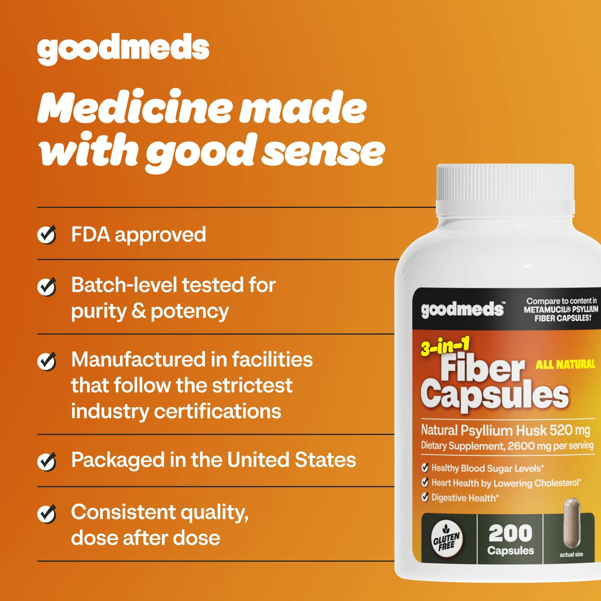 Top view of GoodMeds psyllium husk fiber capsules bottle cap