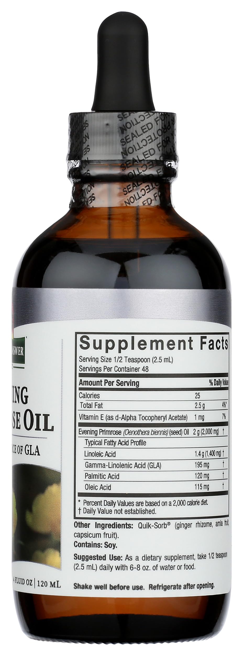 Nature's Answer alcohol free liquid evening primrose oil product packaging side view