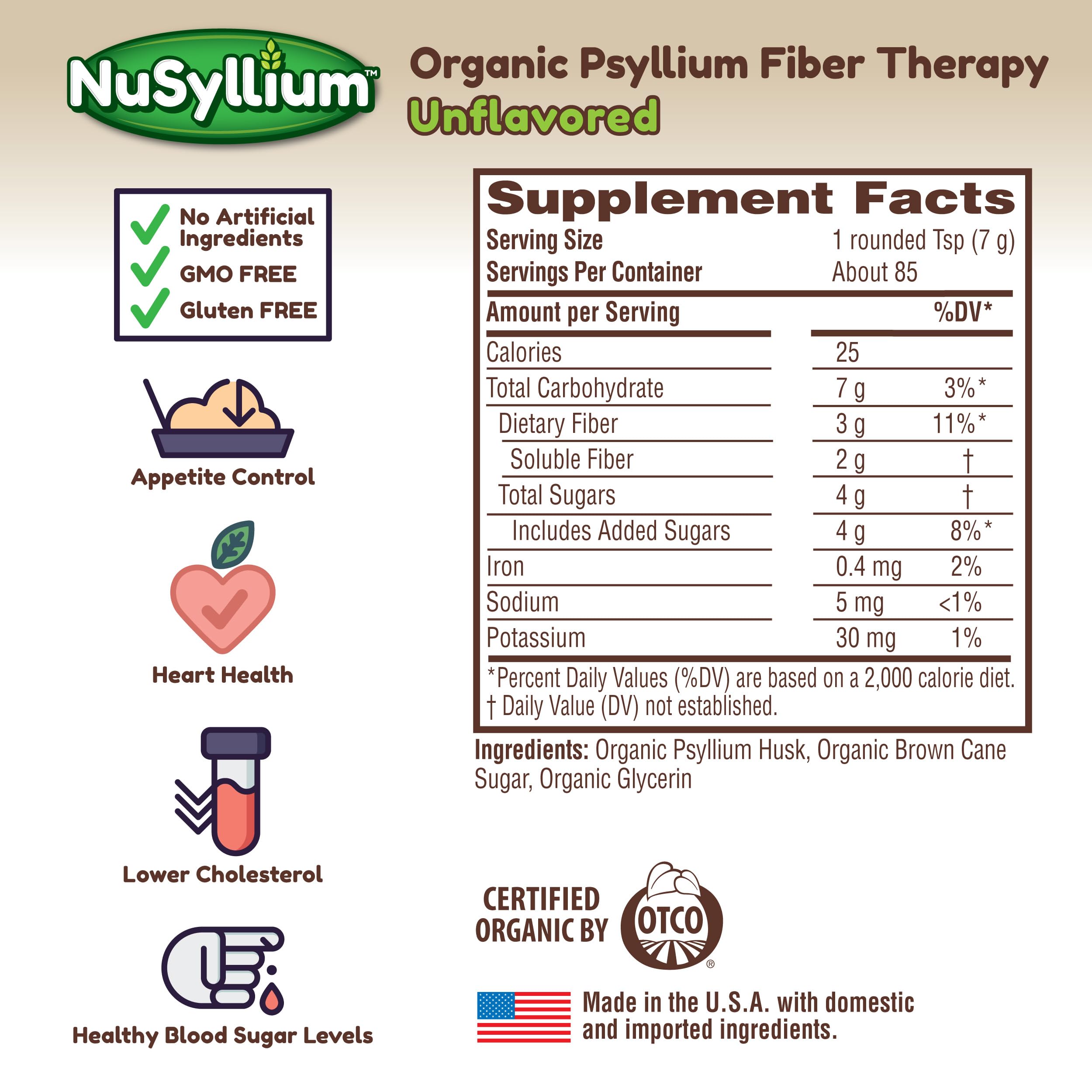 NuSyllium fiber supplement nutritional facts label 21 Ounce