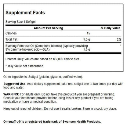 Swanson OmegaTru Evening Primrose Oil supplement facts and ingredient label details
