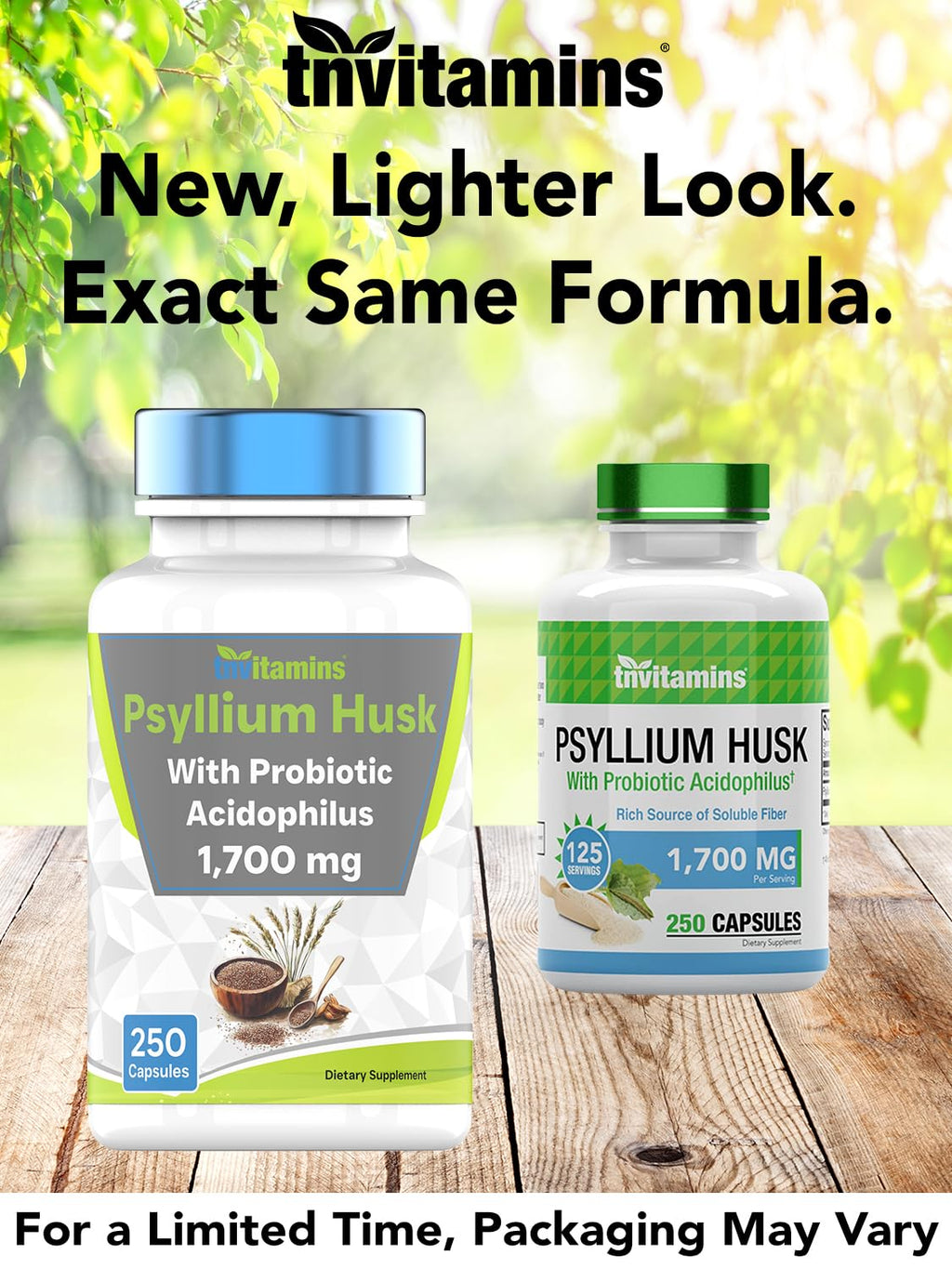 Tnvitamins Psyllium Husk Capsules with Probiotic Acidophilus packaging