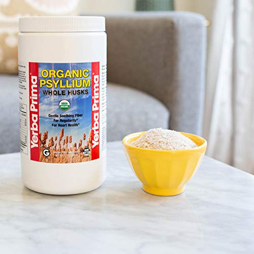 Nutrition facts label on Yerba Prima psyllium husk bottle